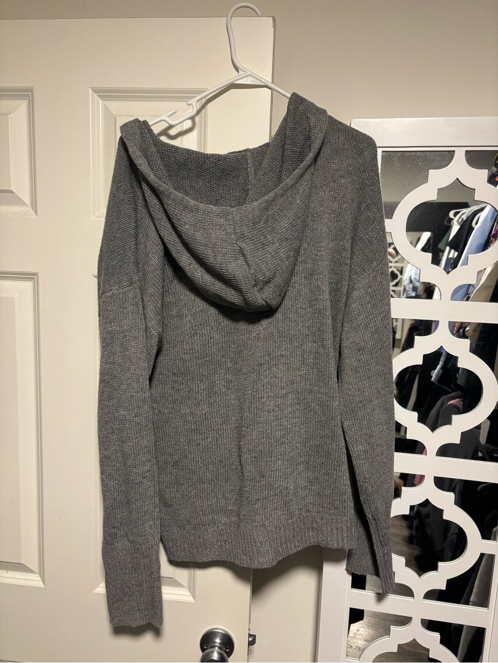 Gray Hooded Button-Front Women's Sweater - Picture 3 of 4